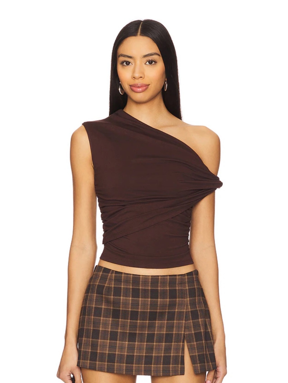 superdown One-Shoulder Twist Crop Top - Brown